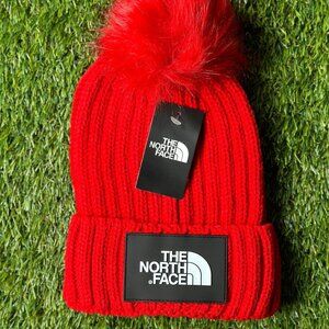 The North Face TNF Logo Box Cuffed Knitted Beanie Red